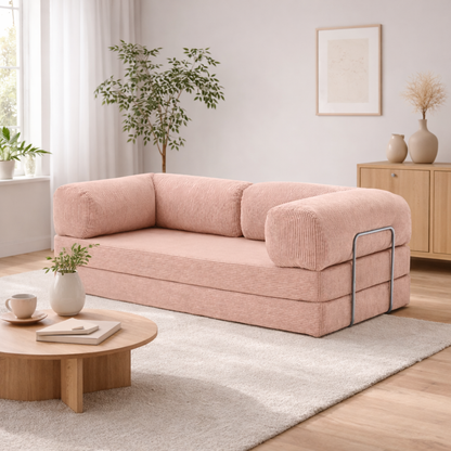 Canapé modulable velours côtelé 200X100 rose poudré