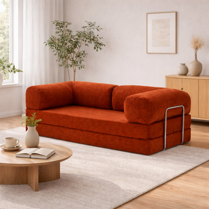 Canapé modulable velours côtelé 200X100 rouge brique
