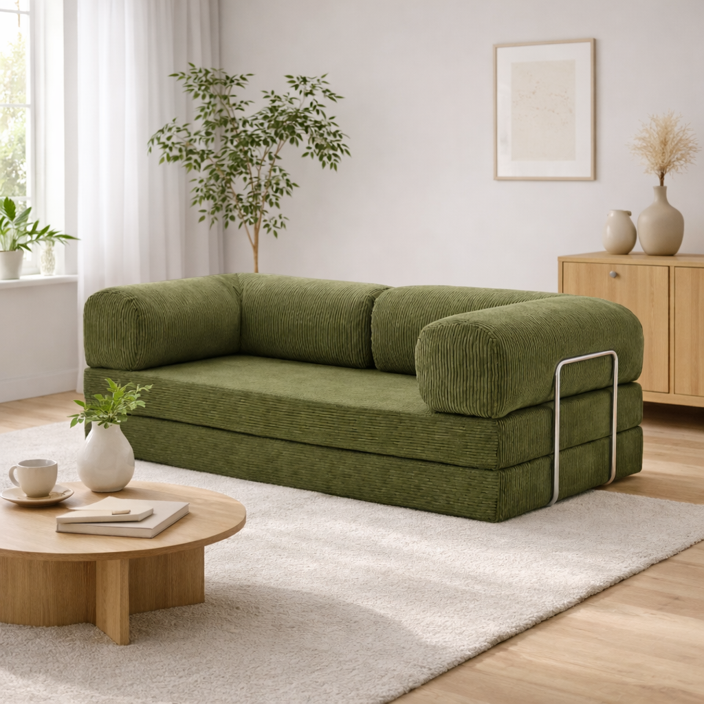 Canapé modulable velours côtelé 200X100 vert olive