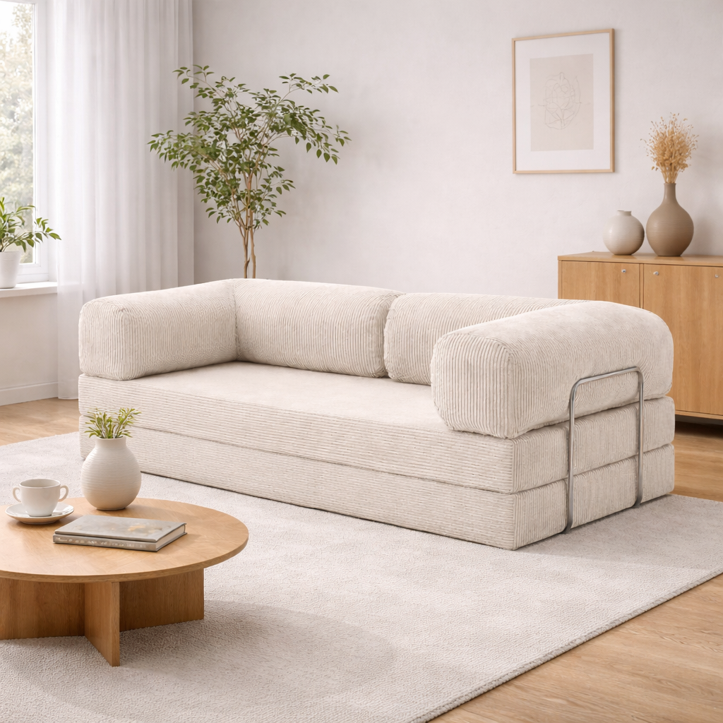 Canapé modulable velours côtelé 200X100 blanc givre