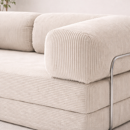 Canapé modulable velours côtelé 200X100 blanc givre