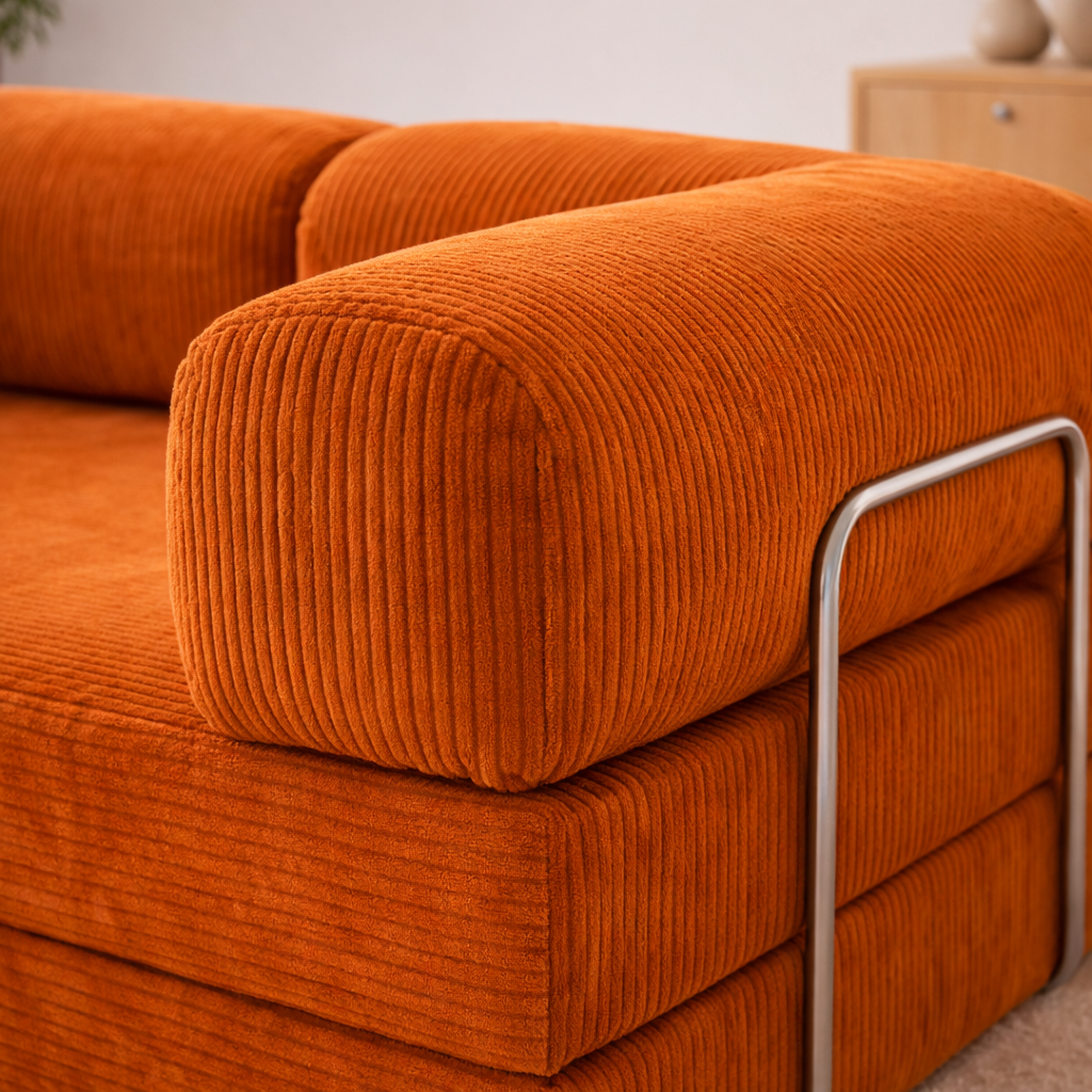 Canapé d'angle modulable velours côtelé 300X200 brun/orangé