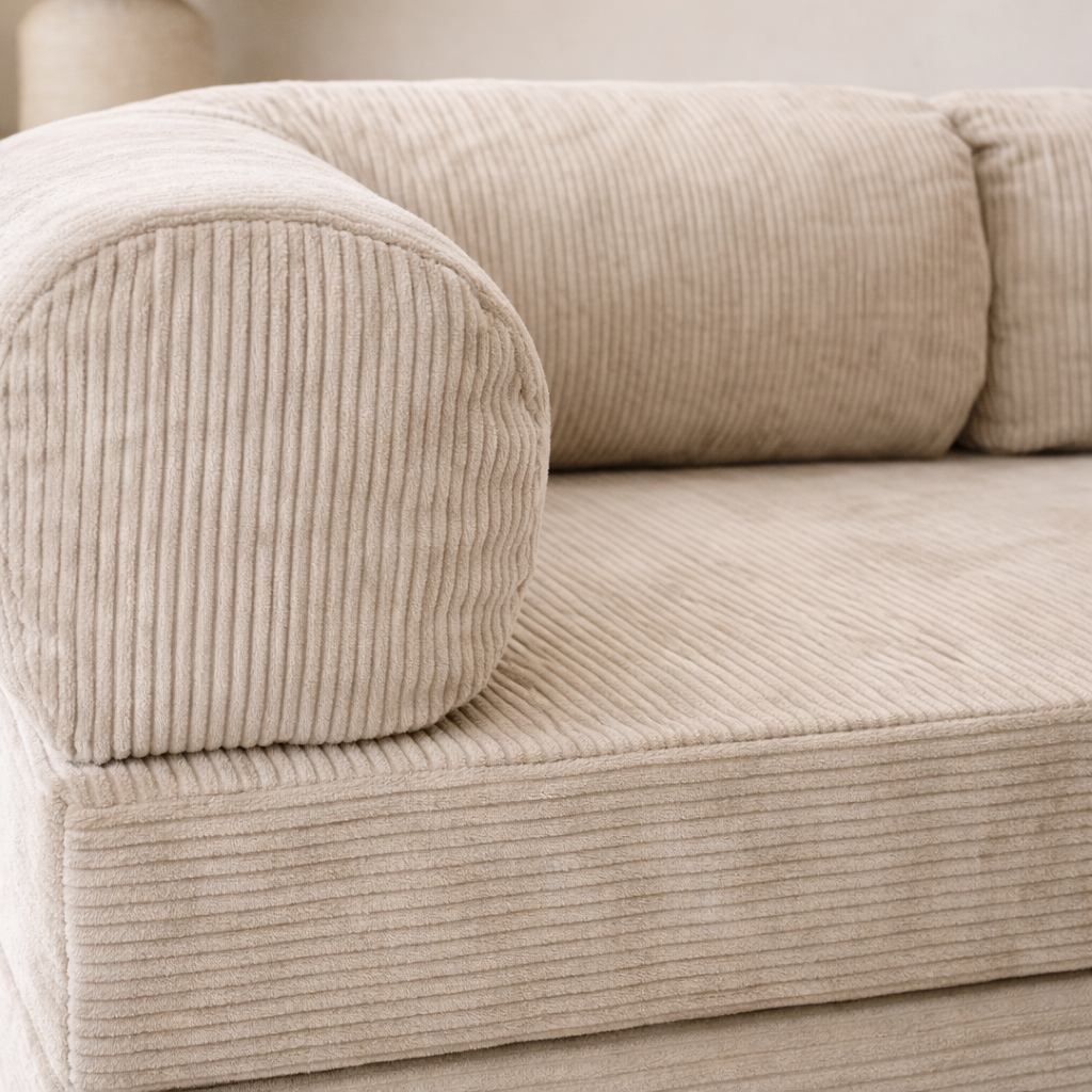 Canapé d'angle modulable velours côtelé 300X200 blanc givre