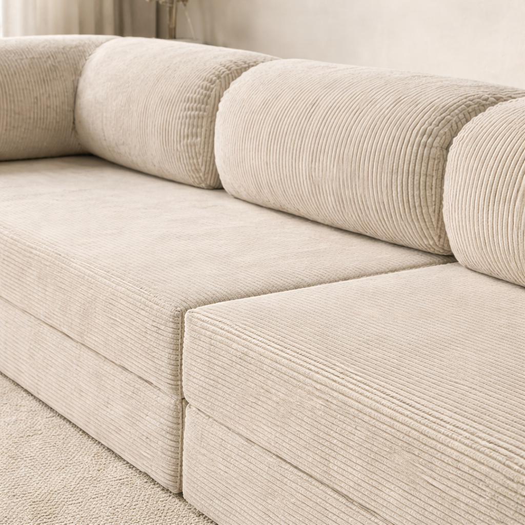 Canapé modulable velours côtelé 300X100 blanc givre