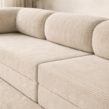 Canapé modulable velours côtelé 300X100 blanc givre