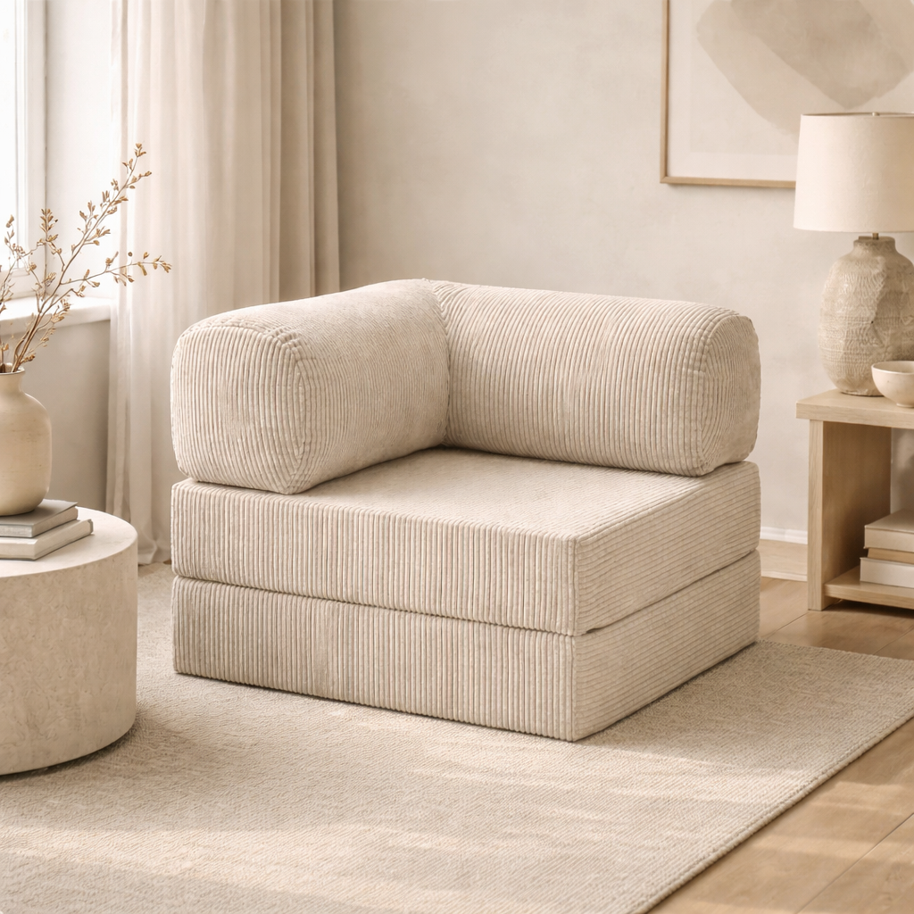 Fauteuil modulable velours côtelé 100X100 blanc givre