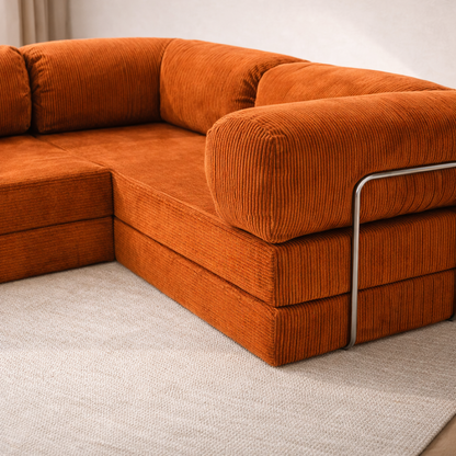 Canapé d'angle fermé modulable velours côtelé 300X200 brun/orangé