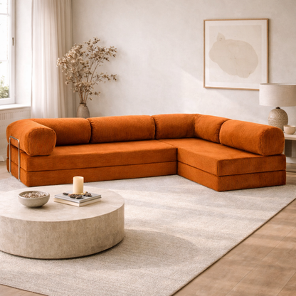 Canapé d'angle modulable velours côtelé 300X200 brun/orangé
