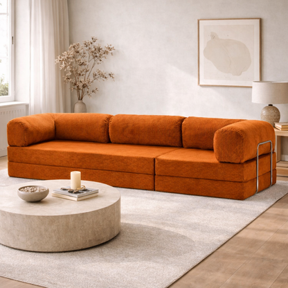 Canapé modulable velours côtelé 300X100 brun/orangé