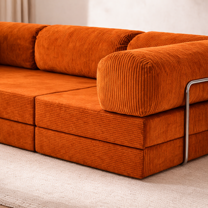 Canapé modulable velours côtelé 300X100 brun/orangé