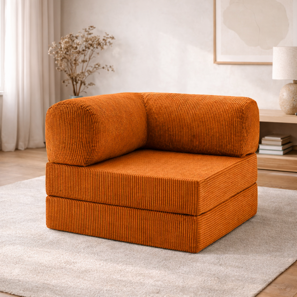 Fauteuil modulable velours côtelé 100X100 brun/orangé