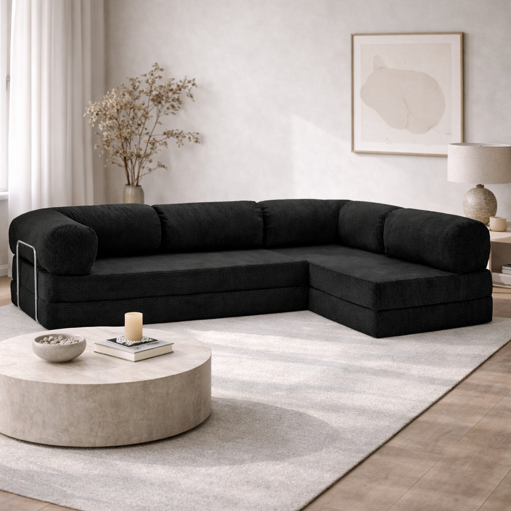 Canapé d'angle modulable velours côtelé 300X200 noir