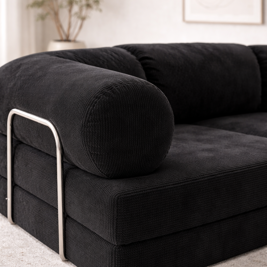 Canapé d'angle modulable velours côtelé 300X200 noir