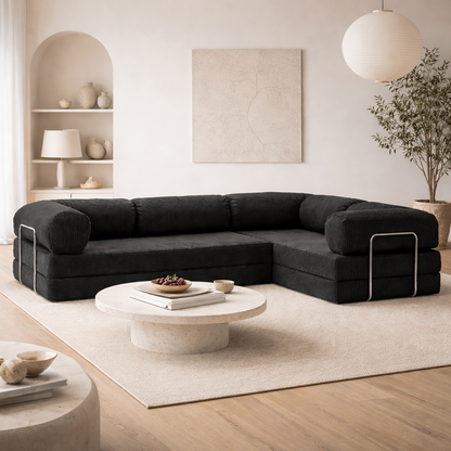 Canapé d'angle fermé modulable velours côtelé 300X200 noir