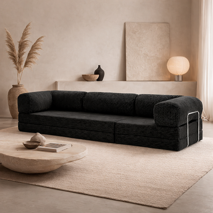 Canapé modulable velours côtelé 300X100 noir