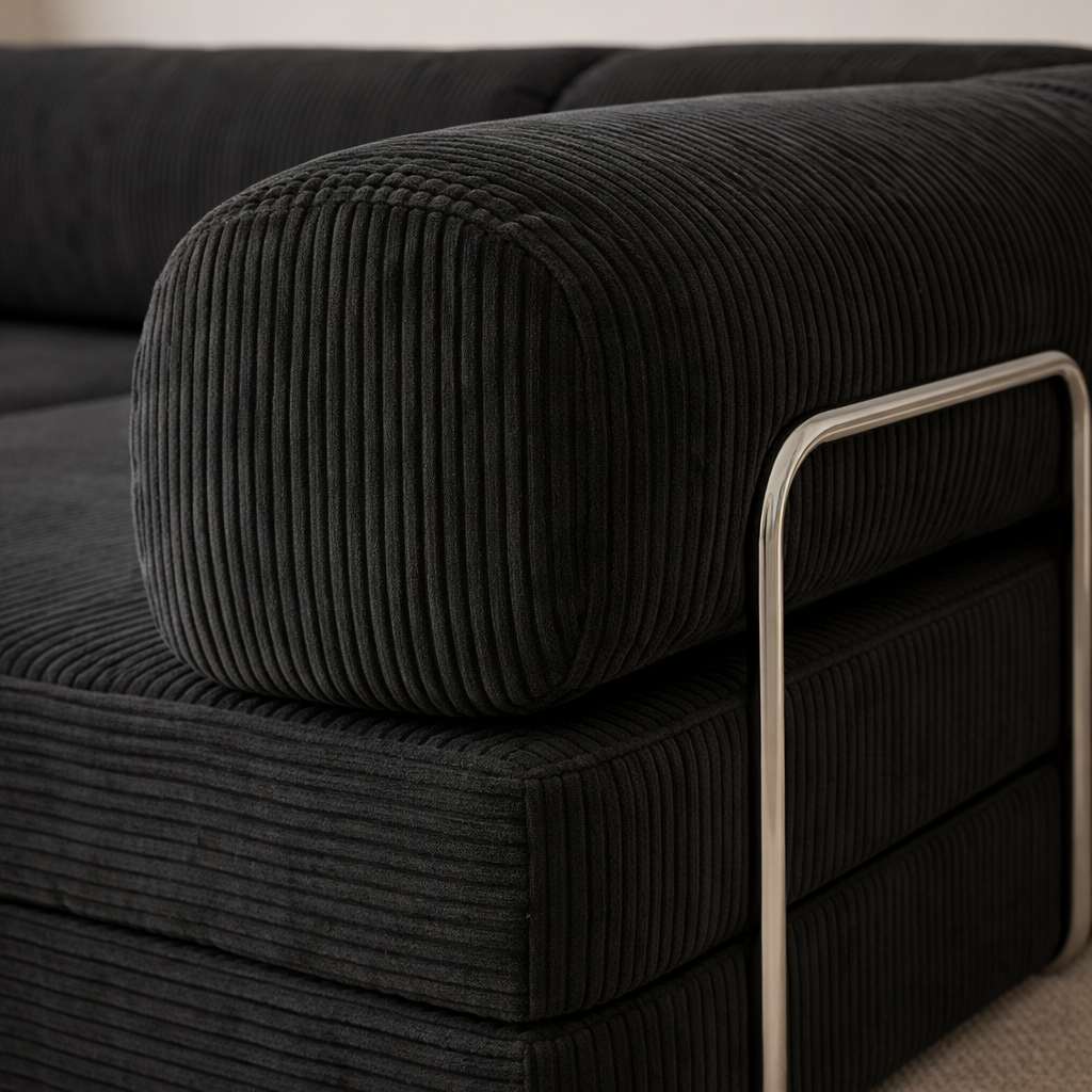 Canapé d'angle fermé modulable velours côtelé 300X200 noir