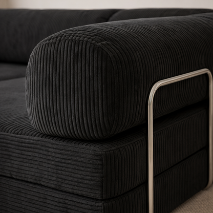 Canapé d'angle fermé modulable velours côtelé 300X200 noir