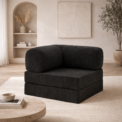 Fauteuil modulable velours côtelé 100X100 noir