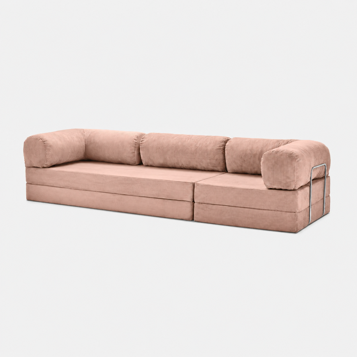 Canapé modulable velours côtelé 300X100 rose poudré