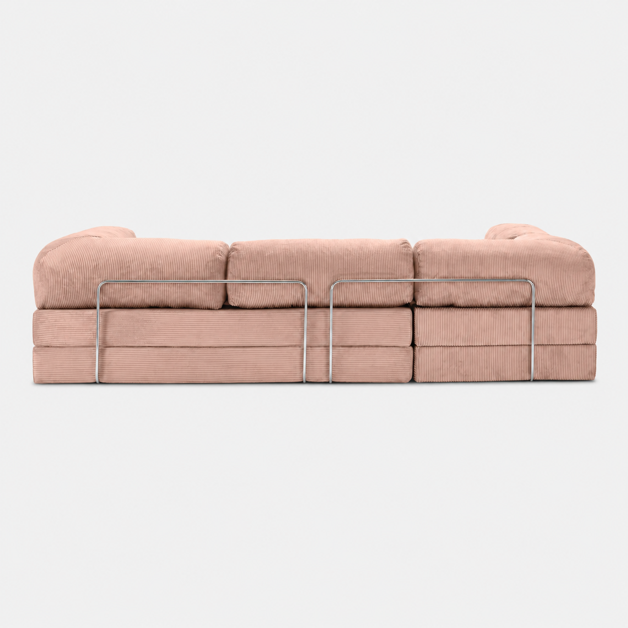Canapé modulable velours côtelé 300X100 rose poudré