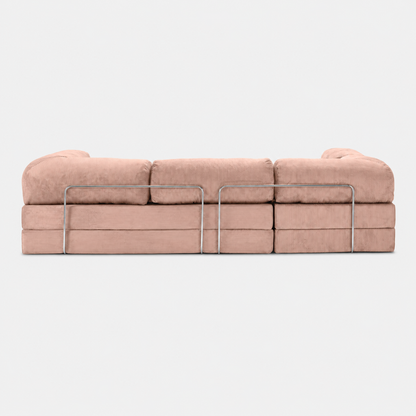 Canapé modulable velours côtelé 300X100 rose poudré