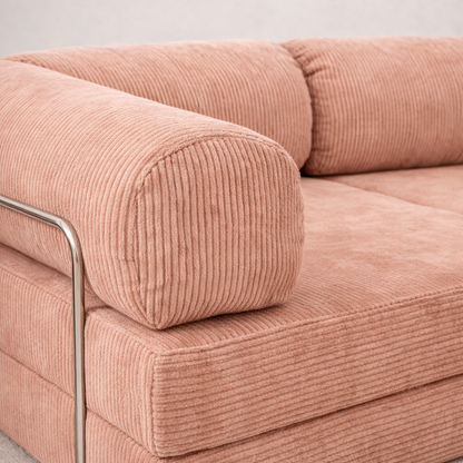 Canapé d'angle modulable velours côtelé 300X200 rose poudré