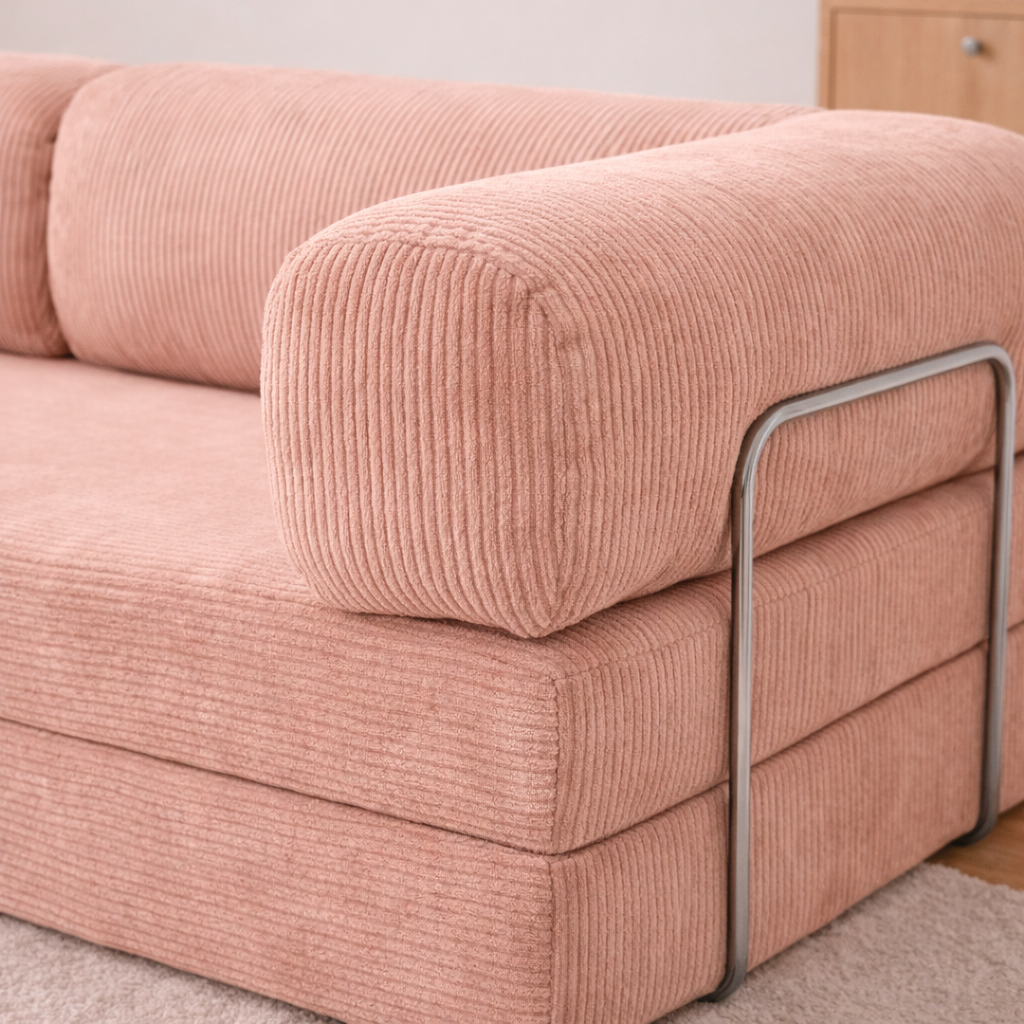 Canapé modulable velours côtelé 200X100 rose poudré