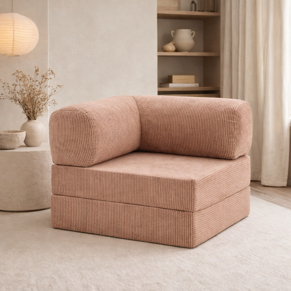 Fauteuil modulable velours côtelé 100X100 rose poudré
