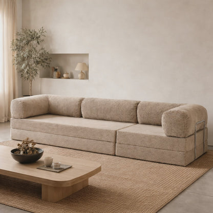 Canapé modulable velours côtelé 300X100 beige sable
