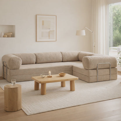 Canapé d'angle fermé modulable velours côtelé 300X200 beige sable