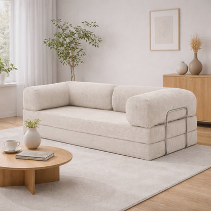 Canapé modulable velours côtelé 200X100 blanc givre