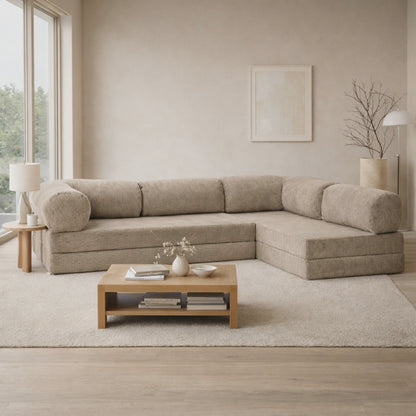 Canapé d'angle modulable velours côtelé 300X200 beige sable
